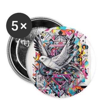 [] Voler petit oiseau. Mouche - Lot de 5 grands badges (56 mm) - blanc - Devant