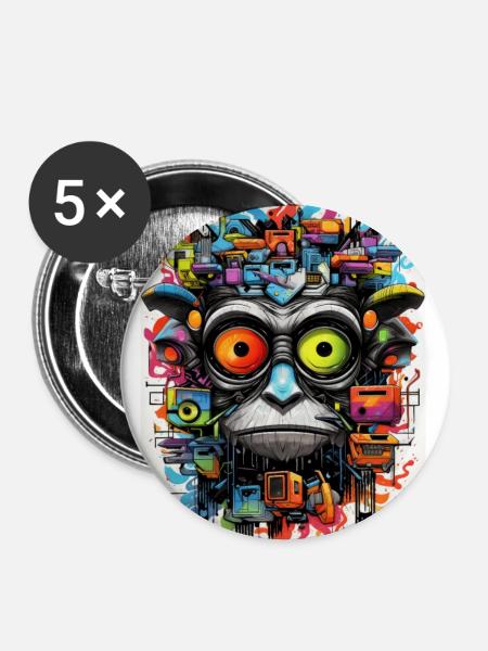 [MB] Farbenfrohes Affenchaos - Buttons groß 56 mm (5er Pack) - Weiß