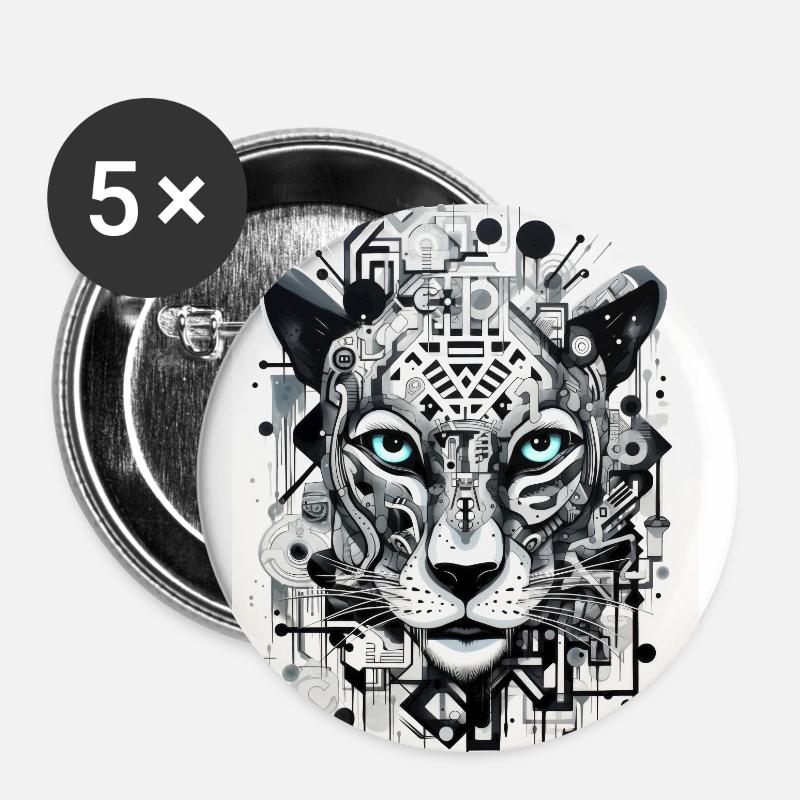 [MB] Geometric Tiger Robot - Buttons large 2.2''/56 mm (5-pack) - white