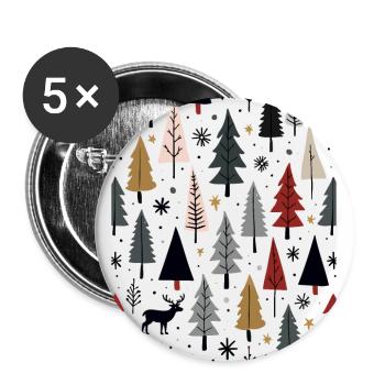 Skandinavische Weihnachtselemente und Winterbäume - Buttons groß 56 mm (5er Pack) - Weiß - Vorne