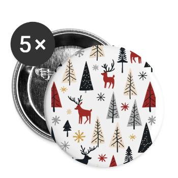 Skandinavische Weihnachtselemente und Winterbäume - Buttons groß 56 mm (5er Pack) - Weiß - Vorne
