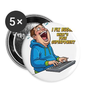 Bugfixer Power: Dein Superhelden-Skill! - Buttons groß 56 mm (5er Pack) - Weiß - Vorne
