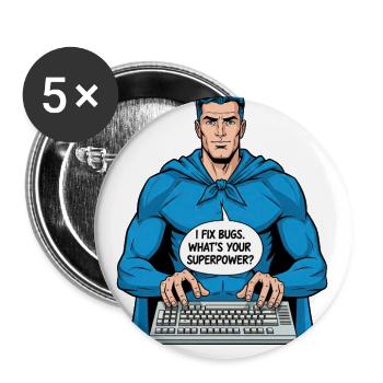 Superhero: I fix bugs! - Buttons large 2.2''/56 mm (5-pack) - white - Front