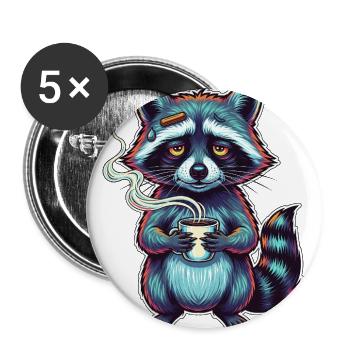 Kaffeeliebhaber Waschbär – Morgenmuffel - Buttons groß 56 mm (5er Pack) - Weiß - Vorne