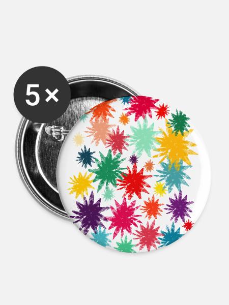 Bunte Blüten (Used) 01 - Buttons groß 56 mm (5er Pack) - Weiß