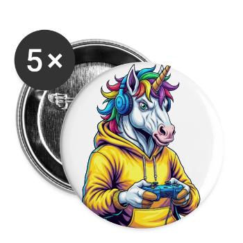 Unicorn Gamer: Your Gaming Dream Shirt Gamer - Buttons large 2.2''/56 mm (5-pack) - white - Front