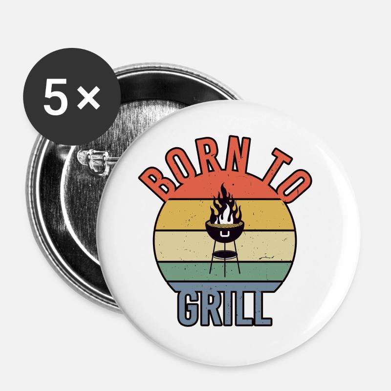 Born to Grill Retro - Buttons large 2.2''/56 mm (5-pack) - white