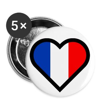 French heart tricolor flag France country love - Buttons large 2.2''/56 mm (5-pack) - white - Front