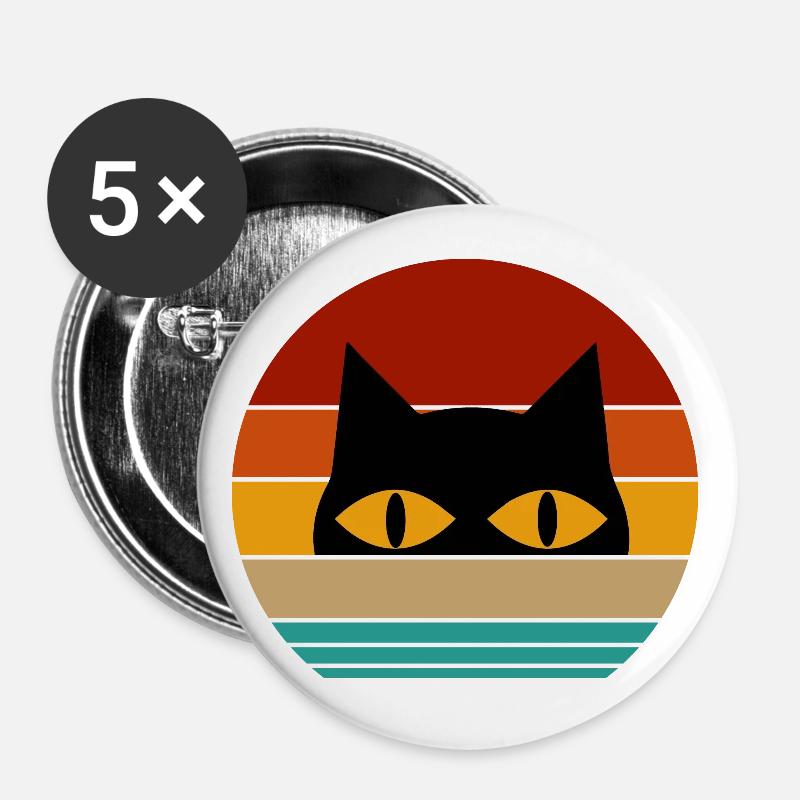 retro cat - Buttons large 2.2''/56 mm (5-pack) - white