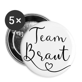 Team Braut / Crew / JGA Jungesellinnenabschied - Buttons groß 56 mm (5er Pack) - Weiß - Vorne