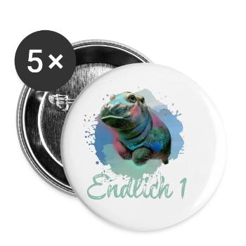 nilpferd,hippo,graffiti,nilpferd baby,1 jahr - Buttons groß 56 mm (5er Pack) - Weiß - Vorne
