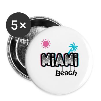 MIAMI Beach pink /blue logo - Buttons large 2.2''/56 mm (5-pack) - white - Front