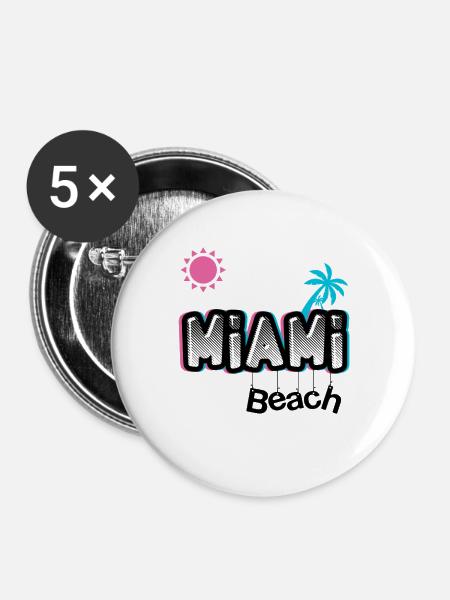 MIAMI Beach pink /blue logo - Buttons large 2.2''/56 mm (5-pack) - white