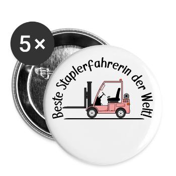 Staplerfahrerin beste Staplerfahrerin der Welt - Buttons groß 56 mm (5er Pack) - Weiß - Vorne