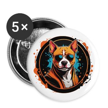 Cooler Staffordshire Terrier mit Sonnenbrille - Buttons groß 56 mm (5er Pack) - Weiß - Vorne