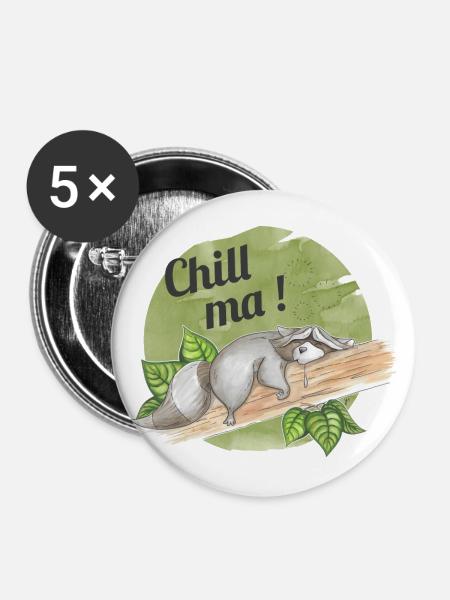Chill ma - schlafender Waschbär - Buttons groß 56 mm (5er Pack) - Weiß