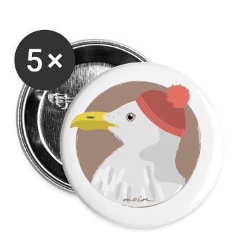 Möwe rote Mütze | moin - Buttons groß 56 mm (5er Pack) - Weiß - Vorne