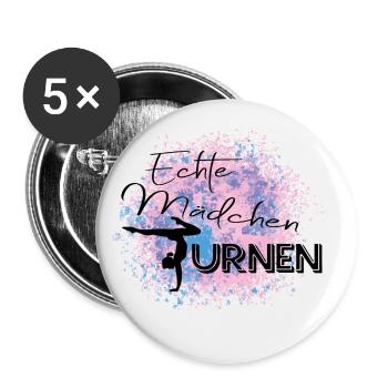 Echte Mädchen Turnen - Buttons groß 56 mm (5er Pack) - Weiß - Vorne