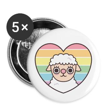 Cute Sheep Rainbow Heart Subtle Pride - Buttons large 2.2''/56 mm (5-pack) - white - Front