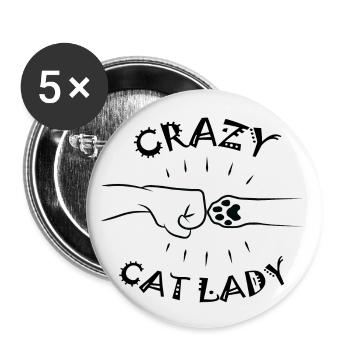 Crazy Cat Lady - Paw Fist Bump - Buttons large 2.2''/56 mm (5-pack) - white - Front