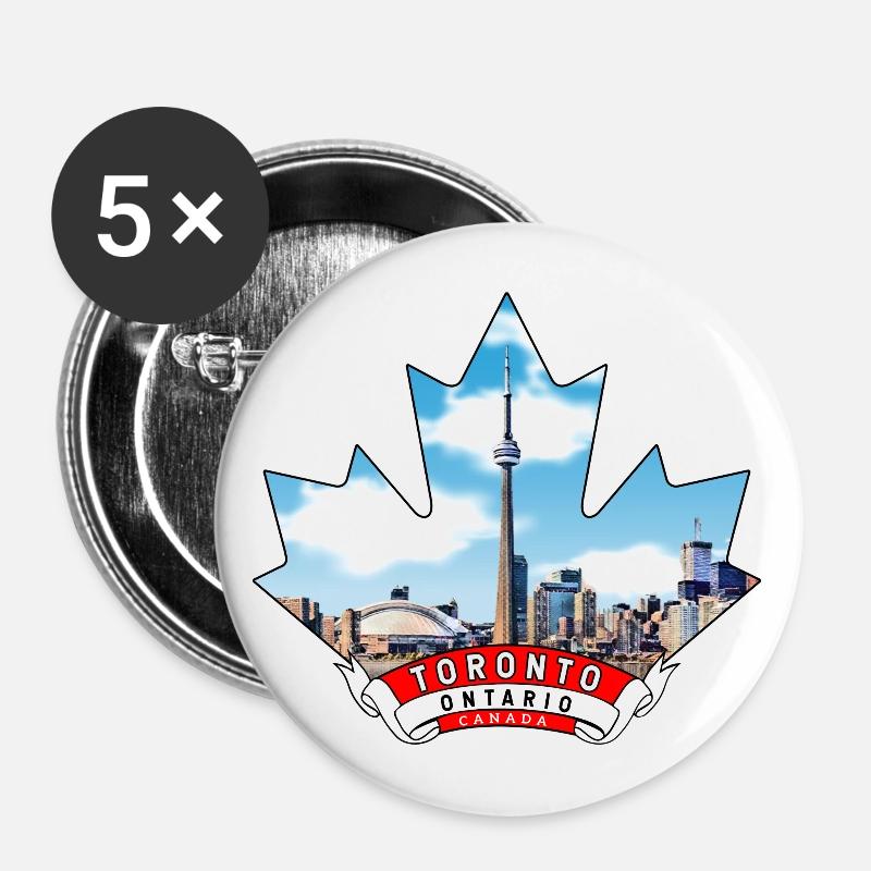 Toronto, Ontario Canada Feuille d’érable - Lot de 5 grands badges (56 mm) - blanc