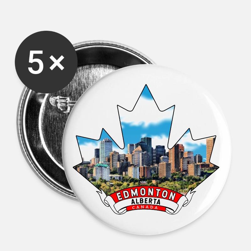 Edmonton, Alberta Canada Feuille d’érable - Lot de 5 grands badges (56 mm) - blanc