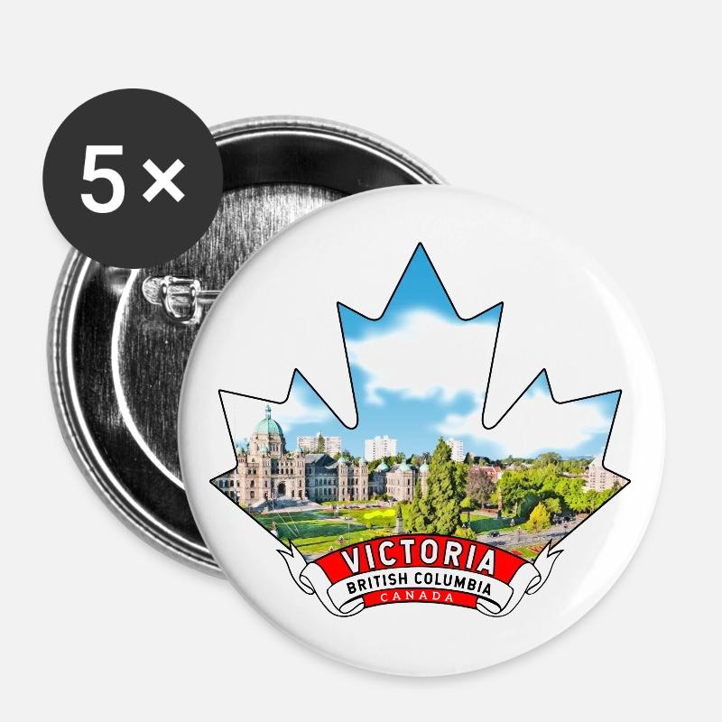 Victoria, British Columbia Canada Maple Leaf - Buttons large 2.2''/56 mm (5-pack) - white