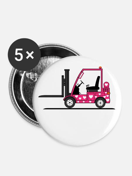 Staplerfahrer Herz pink - Buttons groß 56 mm (5er Pack) - Weiß