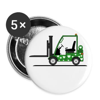 Conducteur de chariot élévateur vert coeur - Lot de 5 grands badges (56 mm) - blanc - Devant