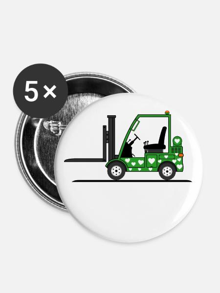 Staplerfahrer Herz grün - Buttons groß 56 mm (5er Pack) - Weiß