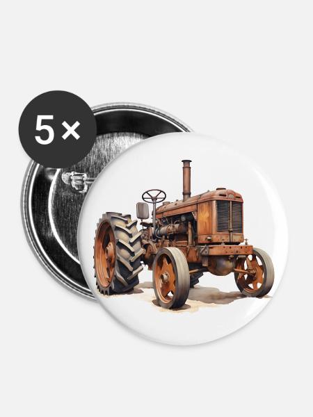 Technikgeschichte bei Traktoren - Buttons groß 56 mm (5er Pack) - Weiß