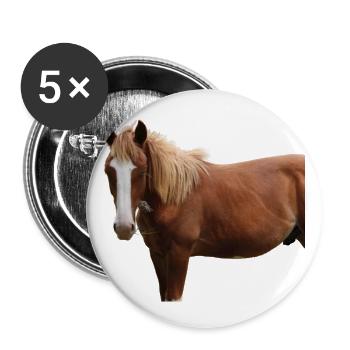 Pferde T-shirt Geschenk Reiter  - Buttons groß 56 mm (5er Pack) - Weiß - Vorne