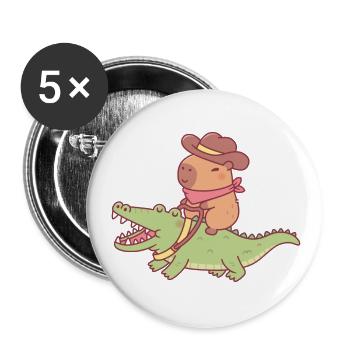 Mignon Capybara Cowboy Chevauchant Un Crocodile Drôle - Lot de 5 grands badges (56 mm) - blanc - Devant