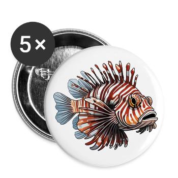Farbenfroher Rotfeuerfisch Korallenfisch - Buttons groß 56 mm (5er Pack) - Weiß - Vorne