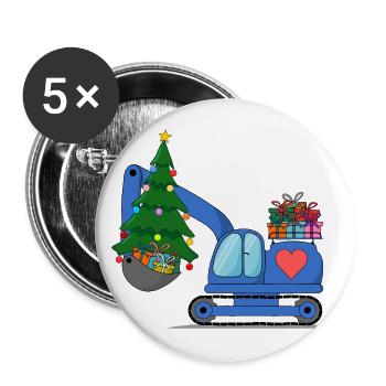 Bagger Weihnachten Blau - Buttons groß 56 mm (5er Pack) - Weiß - Vorne