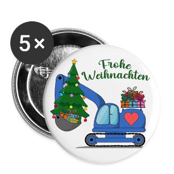 Bagger frohe Weihnachten Blau - Buttons groß 56 mm (5er Pack) - Weiß - Vorne
