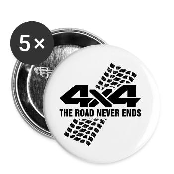 4x4 The Road Never Ends I Vintage Retro Offroad - Buttons groß 56 mm (5er Pack) - Weiß - Vorne