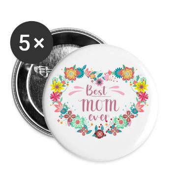 Best MOM ever Best Mother with Heart of Flowers - Buttons large 2.2''/56 mm (5-pack) - white - Front