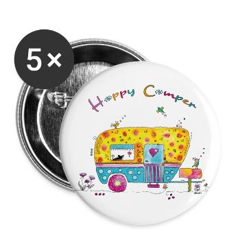 Caravane Happy Camper - Lot de 5 grands badges (56 mm) - blanc - Devant