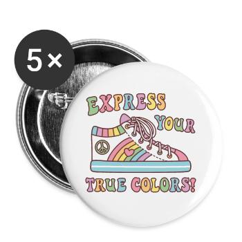 Bunter Schuh Express Your True Colors Stolz - Buttons groß 56 mm (5er Pack) - Weiß - Vorne