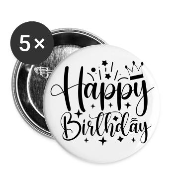 Birthday Queen 5 Joyeux anniversaire - Lot de 5 grands badges (56 mm) - blanc - Devant
