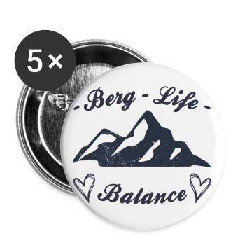 "Berg Life Balance" - Berge Alpen Wandern - Buttons groß 56 mm (5er Pack) - Weiß - Vorne