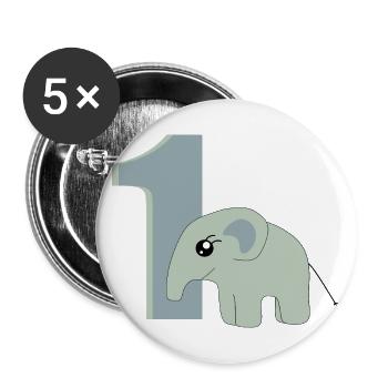 1. Geburtstag Zahl 1 Elefant Baby - Buttons groß 56 mm (5er Pack) - Weiß - Vorne