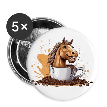 REITER PFERD KAFFEE REITEN - Buttons groß 56 mm (5er Pack) - Weiß - Vorne