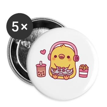 Süßes Gamer-Küken liebt es, Videospiele lustig zu spielen - Buttons groß 56 mm (5er Pack) - Weiß - Vorne