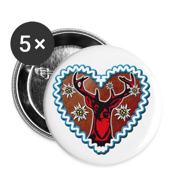 02 Lebkuchenherz Hirsch Edelweiss Enzian Hirschkop - Buttons groß 56 mm (5er Pack) - Weiß - Vorne