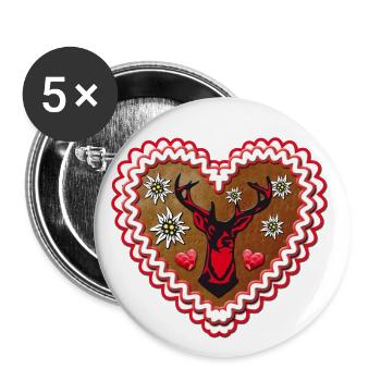Lebkuchenherz stolzer Hirsch - Love Herz - Buttons groß 56 mm (5er Pack) - Weiß - Vorne