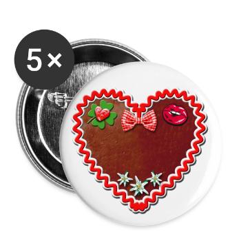 55 Lebkuchenherz Schatzi Dein eigener Text - Buttons groß 56 mm (5er Pack) - Weiß - Vorne