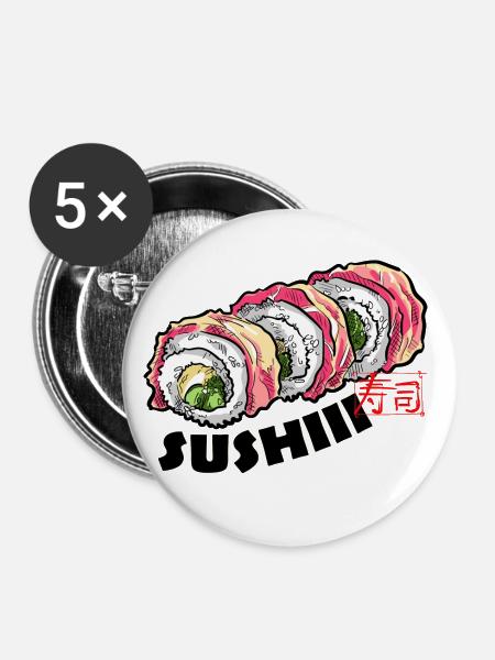 Sushi(ii) Brötchen - Buttons groß 56 mm (5er Pack) - Weiß