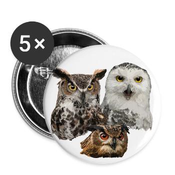 Eulen - Buttons groß 56 mm (5er Pack) - Weiß - Vorne